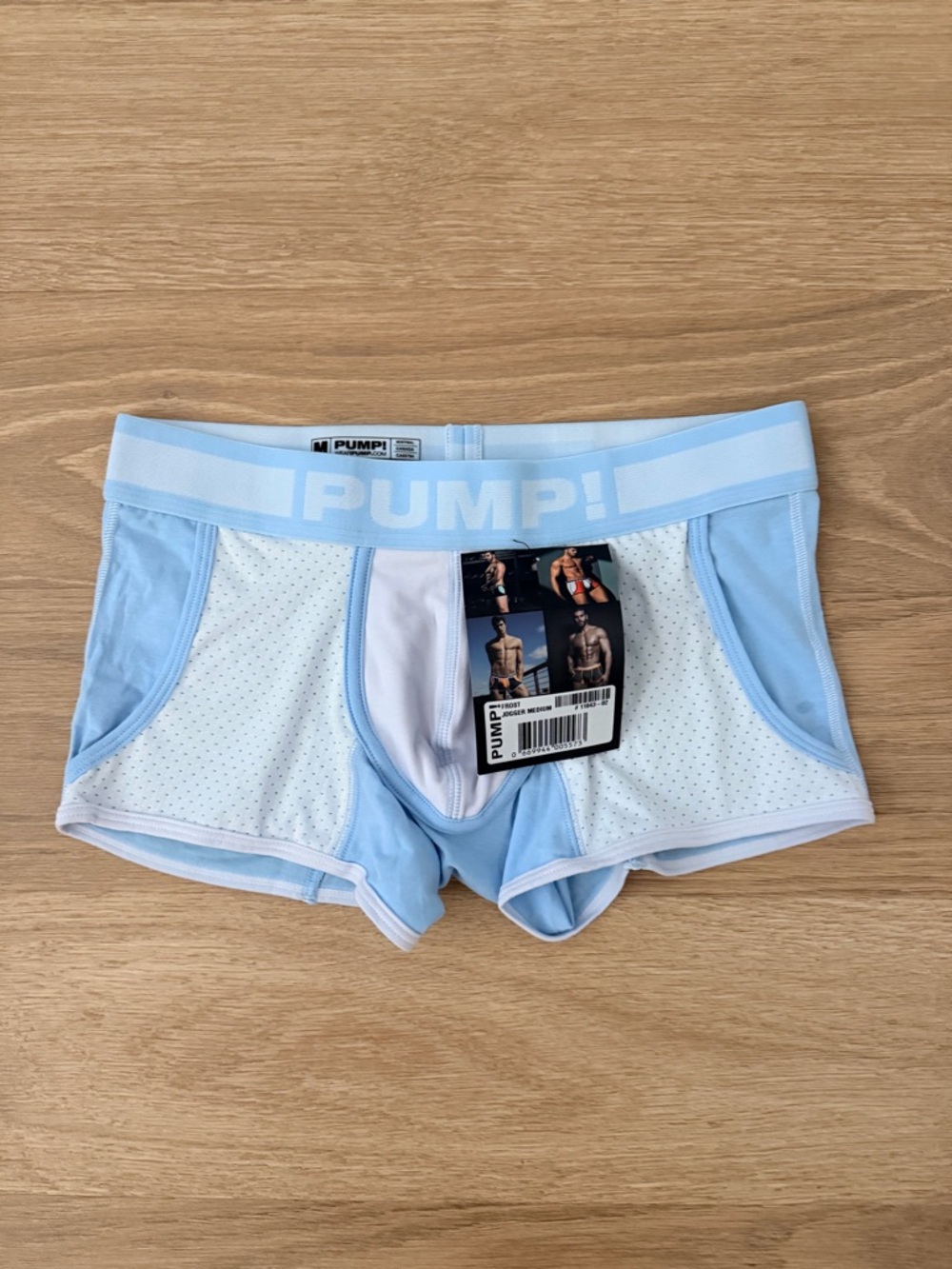 PUMP Light Blue and White Mesh Trunk